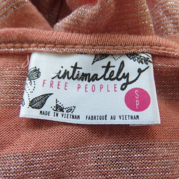 FREE PEOPLE Peach Metallic Striped V-Neck Henley Top - Size S - Picture 15 of 16
